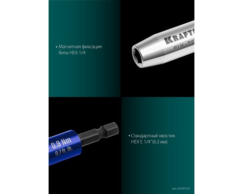 Динамометрический адаптер для бит FIX-TORQ 0.9 Нм KRAFTOOL 64035-0.9