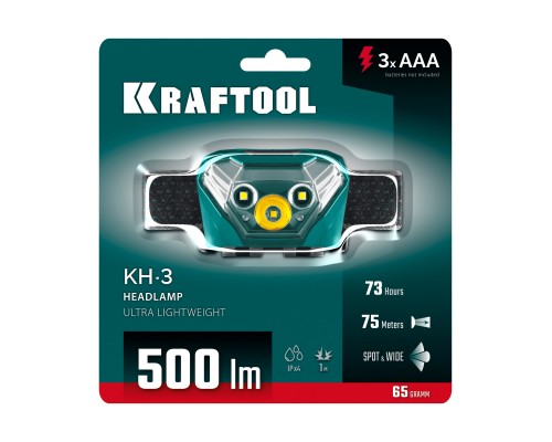 Налобный фонарь 3ААА KH-3, 500 лм, 5 режимов KRAFTOOL 56456