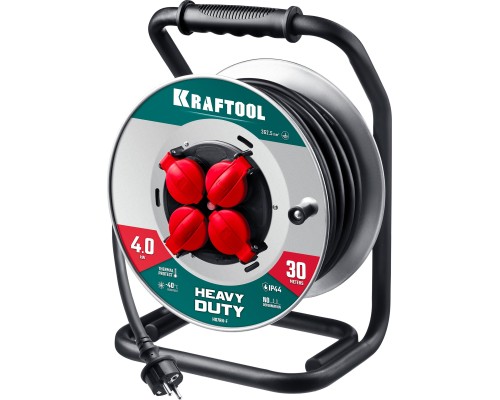 Силовой удлинитель на стальной катушке КГ 3х2.5 30м 4000Вт IP44, HEAVY DUTY KRAFTOOL 55086-30_z01