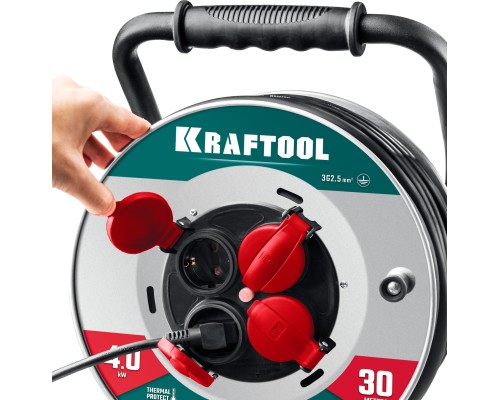 Силовой удлинитель на стальной катушке КГ 3х2.5 30м 4000Вт IP44, HEAVY DUTY KRAFTOOL 55086-30_z01
