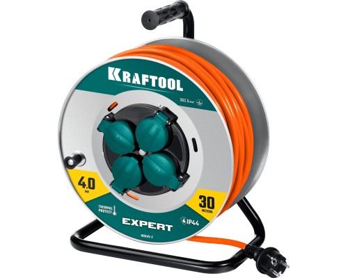 Силовой удлинитель на стальной катушке EXPERT ПВС 3х2.5 30м 4000Вт IP44 KRAFTOOL 55089-30