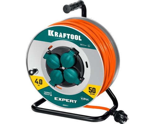 Силовой удлинитель на стальной катушке EXPERT ПВС 3х2.5 50м 4000Вт IP44 KRAFTOOL 55089-50