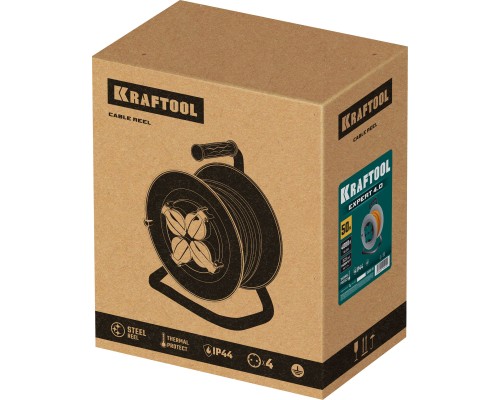 Силовой удлинитель на стальной катушке EXPERT ПВС 3х2.5 50м 4000Вт IP44 KRAFTOOL 55089-50