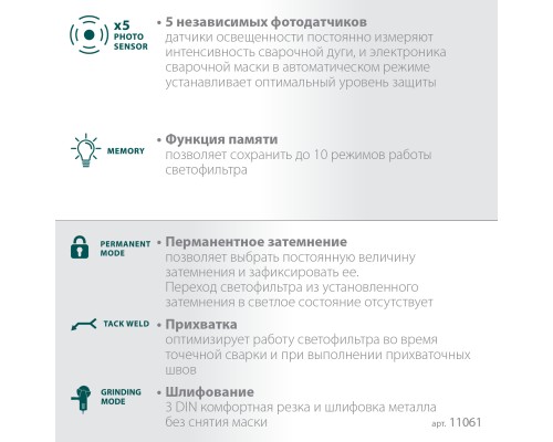 Маска сварщика PANZER xамелеон, с панорамным трехсторонним светофильтром, затемнение 3/4-8/9-14 KRAFTOOL 11061