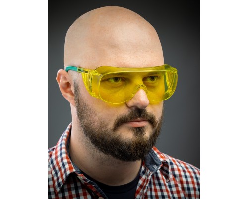 Защитные очки ULTRA, открытого типа, желтые, стекло увеличенного размера устойчивое к царапинам и запотеванию KRAFTOOL 110462