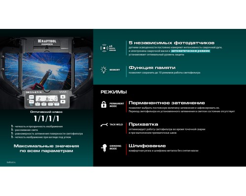 Маска сварщика PANZER xамелеон, с панорамным трехсторонним светофильтром, затемнение 3/4-8/9-14 KRAFTOOL 11061