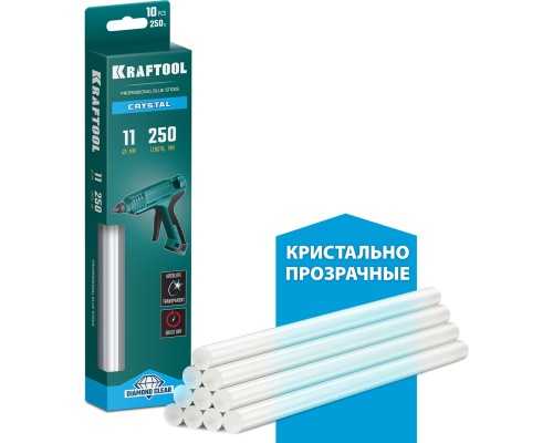 Клеевые стержни Cristal, 11x250 мм, 10 шт., кристально прозрачные KRAFTOOL 06846-10