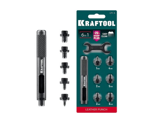 Ударный пробойник для кожи LPI-6 с набором насадок 1-6 мм KRAFTOOL 22951