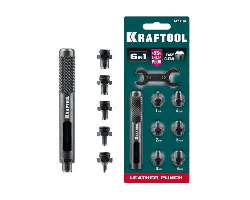 Ударный пробойник для кожи LPI-6 с набором насадок 1-6 мм KRAFTOOL 22951