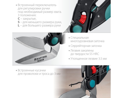 Многофункциональные прямые технические ножницы BULLDOG, 250 мм KRAFTOOL 23203
