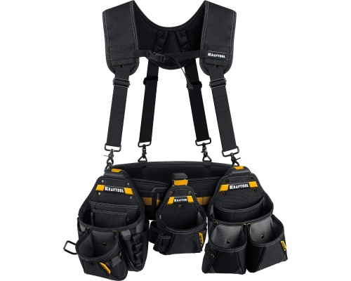 Пояс монтажника KBS-5 в комплекте: пояс монтажника, подтяжки и 3 сумки KRAFTOOL 38760-5