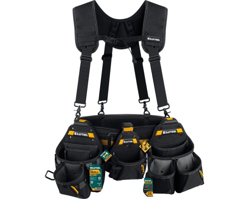 Пояс монтажника KBS-5 в комплекте: пояс монтажника, подтяжки и 3 сумки KRAFTOOL 38760-5