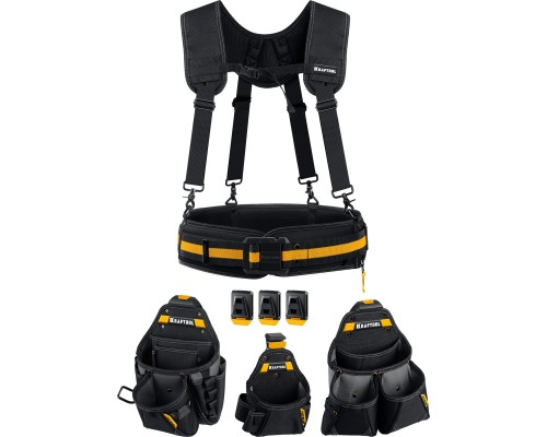 Пояс монтажника KBS-5 в комплекте: пояс монтажника, подтяжки и 3 сумки KRAFTOOL 38760-5