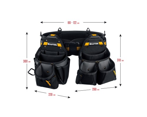 Пояс монтажника KBS-3L в комплекте: пояс монтажника и 2 большие сумки KRAFTOOL 38761