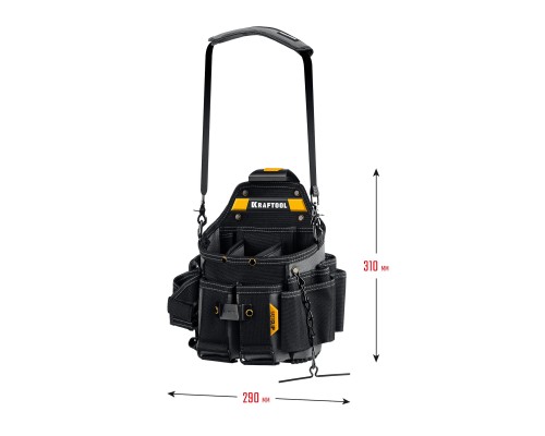 Поясная сумка KPB-23 с быстросъемным креплением FastClip, плечевой ремень, 23 кармана и петли, 290x310 мм KRAFTOOL 38766