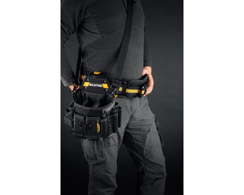 Поясная сумка KPB-23 с быстросъемным креплением FastClip, плечевой ремень, 23 кармана и петли, 290x310 мм KRAFTOOL 38766