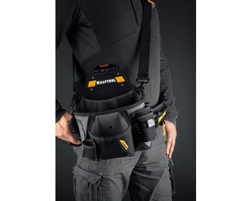 Поясная сумка KPB-20 с быстросъемным креплением FastClip, плечевой ремень, 20 карманов и петель, 320x310 мм KRAFTOOL 38767