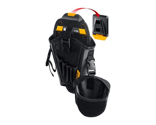 Кобура для шуруповерта KH-5 с дополнительным съемным карманом, с быстросъемным креплением FastClip, 5 отделений для сверл и бит KRAFTOOL 38769