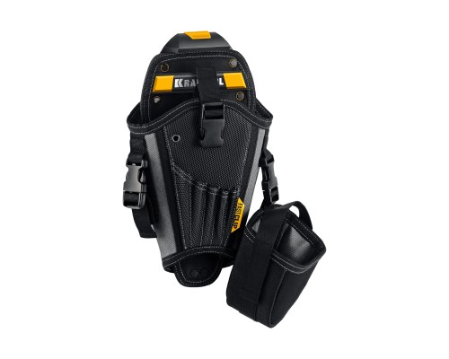 Кобура для шуруповерта KH-5 с дополнительным съемным карманом, с быстросъемным креплением FastClip, 5 отделений для сверл и бит KRAFTOOL 38769