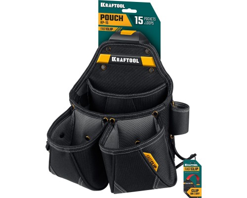 Поясная сумка KP-15 с быстросъемным креплением FastClip, 15 карманов и петель, 350x320 мм KRAFTOOL 38771