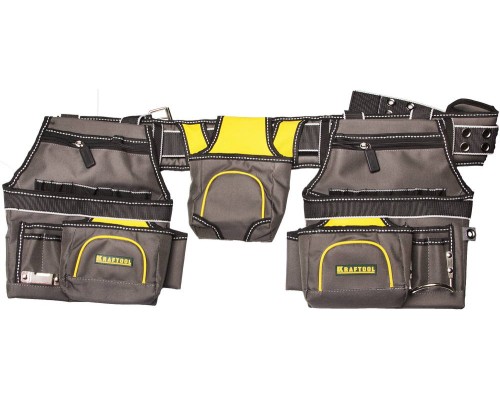 Пояс монтажника с 20 карманами и 2 подвесными подсумками 2 петли для крепления молотка и рулетки KRAFTOOL 38742