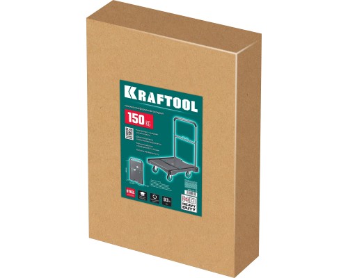 Платформенная тележка до 150 кг, платформа 68.0x49.5 см, складная рукоятка, складные колеса d 10 см, вес-9.3 кг KRAFTOOL 38780-150