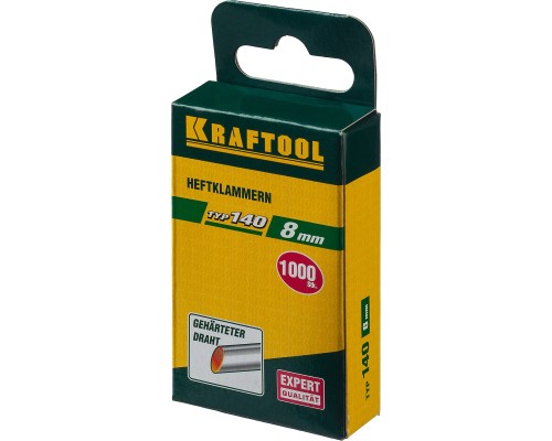 Скобы для степлера тип 140 (G/11/57) 8 мм, 1000 шт., калибр 20GA KRAFTOOL 31680-08