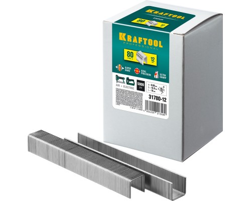 Скобы для степлера тип 21GA (80/Pr A/Senco AT) 12 мм, 5000 шт. KRAFTOOL 31780-12