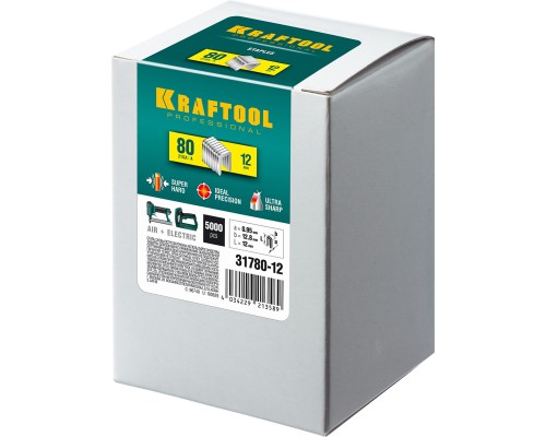 Скобы для степлера тип 21GA (80/Pr A/Senco AT) 12 мм, 5000 шт. KRAFTOOL 31780-12