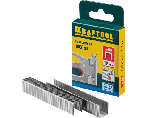 Скобы для степлера тип 53 (A/10/JT21) 12 мм, 1000 шт., калибр 23GA KRAFTOOL 31670-12