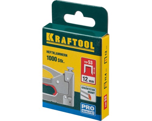 Скобы для степлера тип 53 (A/10/JT21) 12 мм, 1000 шт., калибр 23GA KRAFTOOL 31670-12