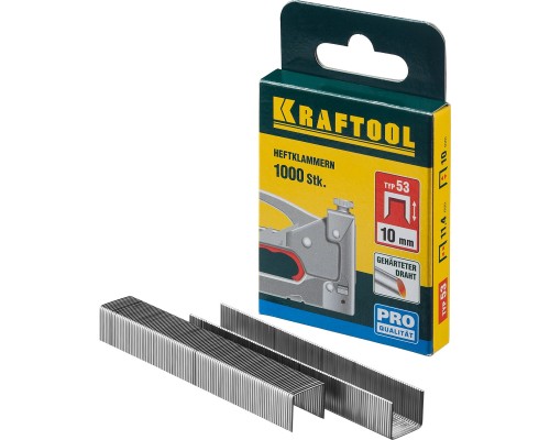 Скобы для степлера тип 53 (A/10/JT21) 10 мм, 1000 шт., калибр 23GA KRAFTOOL 31670-10