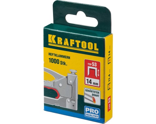 Скобы для степлера тип 53 (A/10/JT21) 14 мм, 1000 шт., калибр 23GA KRAFTOOL 31670-14