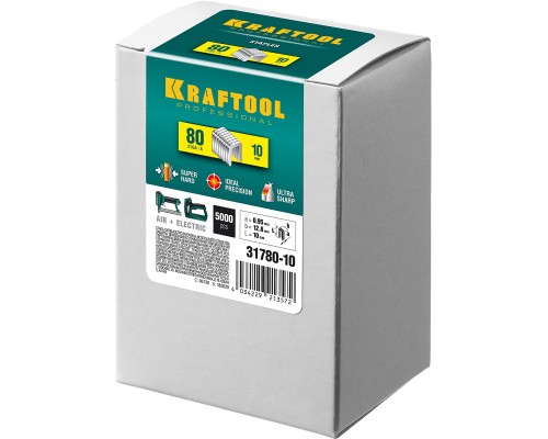 Скобы для степлера тип 21GA (80/Pr A/Senco AT) 10 мм, 5000 шт. KRAFTOOL 31780-10