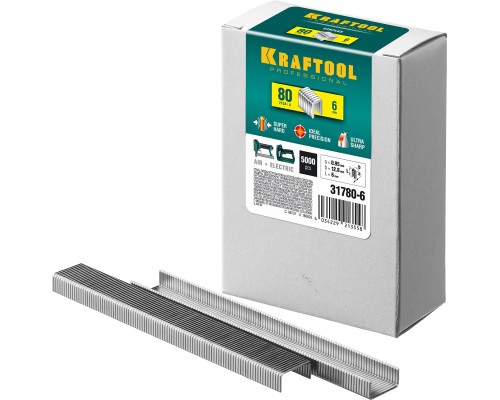 Скобы для степлера тип 21GA (80/Pr A/Senco AT) 6 мм, 5000 шт. KRAFTOOL 31780-6