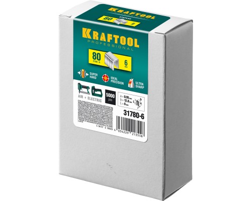 Скобы для степлера тип 21GA (80/Pr A/Senco AT) 6 мм, 5000 шт. KRAFTOOL 31780-6