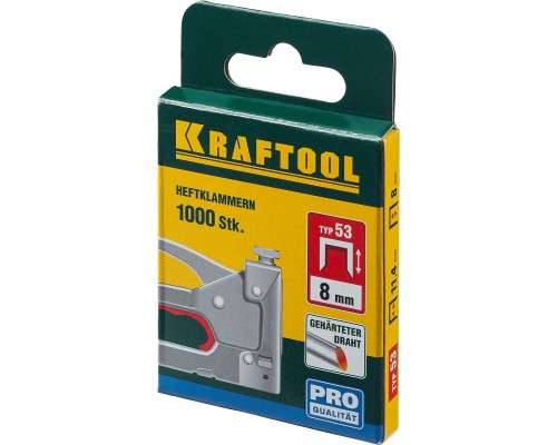Скобы для степлера тип 53 (A/10/JT21) 8 мм, 1000 шт., калибр 23GA KRAFTOOL 31670-08