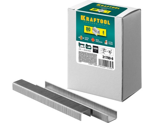 Скобы для степлера тип 21GA (80/Pr A/Senco AT) 8 мм, 5000 шт. KRAFTOOL 31780-8