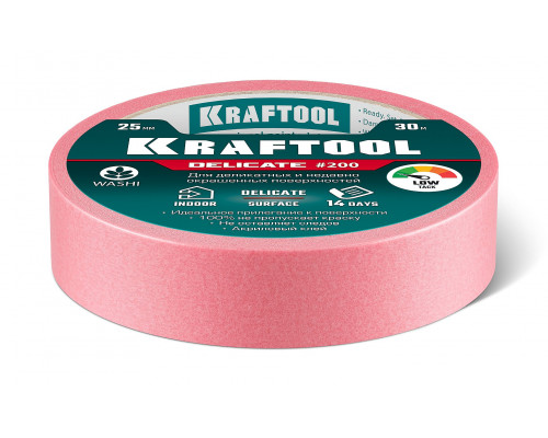 Малярная лента #200 Delicate 25 мм x 30 м для деликатных и недавно окрашенных поверхностей KRAFTOOL 12102-25 Малярная лента #200 Delicate 25 мм x 30 м для деликатных и недавно окрашенных поверхностей KRAFTOOL 12102-25
