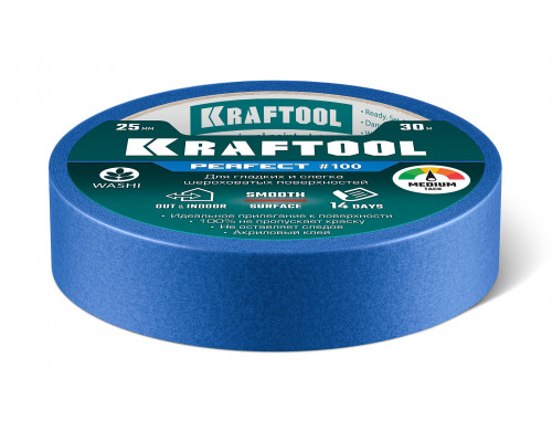 Малярная лента #100 Perfect 25 мм x 30 м для гладких и шероховатых поверхностей KRAFTOOL 12101-25 Малярная лента #100 Perfect 25 мм x 30 м для гладких и шероховатых поверхностей KRAFTOOL 12101-25