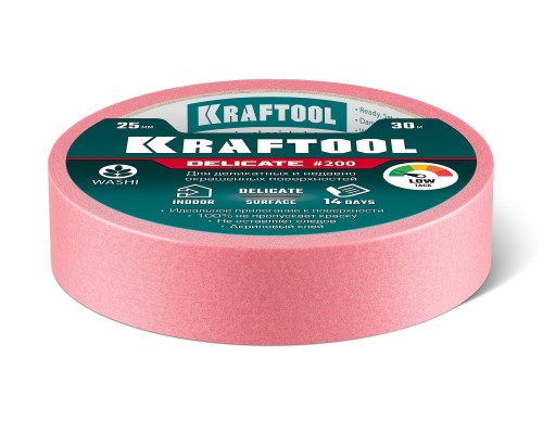 Малярная лента #200 Delicate 25 мм x 30 м для деликатных и недавно окрашенных поверхностей KRAFTOOL 12102-25