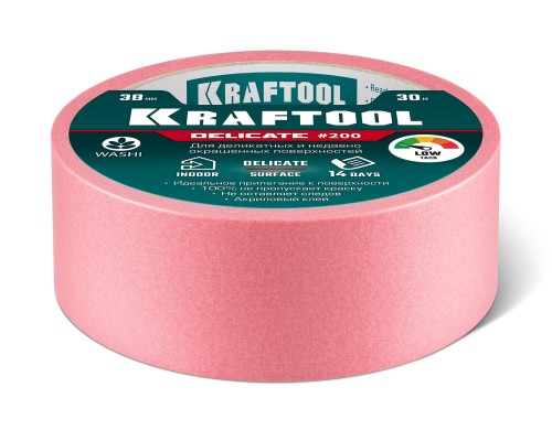 Малярная лента #200 Delicate 38 мм x 30 м для деликатных и недавно окрашенных поверхностей KRAFTOOL 12102-38