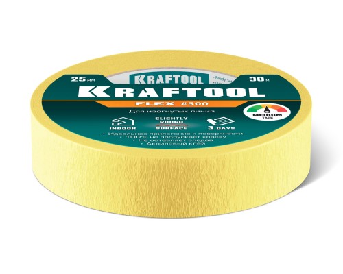 Малярная лента #500 Flex 25 мм x 30 м для изогнутых линий KRAFTOOL 12105-25