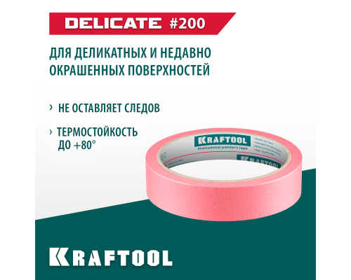 Малярная лента #200 Delicate 25 мм x 30 м для деликатных и недавно окрашенных поверхностей KRAFTOOL 12102-25