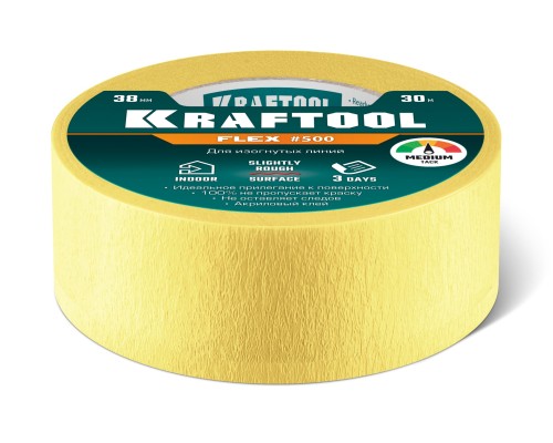 Малярная лента #500 Flex 38 мм x 30 м для изогнутых линий KRAFTOOL 12105-38