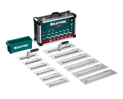 Набор нержавеющих гребенок со сменной 2к ручкой в пластиковом кейсе 280х115 мм (6шт)-480х130 мм (6шт) KRAFTOOL 33268-H12