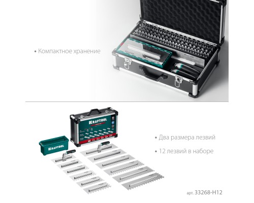 Набор нержавеющих гребенок со сменной 2к ручкой в пластиковом кейсе 280х115 мм (6шт)-480х130 мм (6шт) KRAFTOOL 33268-H12