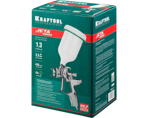 Пневматический краскопульт с верхним бачком JETA 4000, HVLP, 1.3 мм KRAFTOOL 06555-1.3 Пневматический краскопульт с верхним бачком JETA 4000, HVLP, 1.3 мм KRAFTOOL 06555-1.3