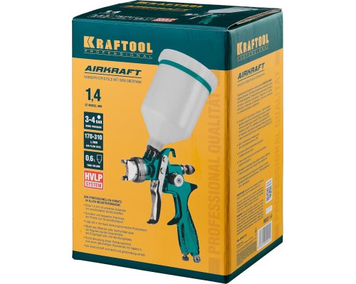 Пневматический краскопульт с верхним бачком AirKraft, HVLP, 1.4 мм KRAFTOOL 06522-1.4
