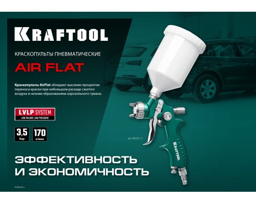 Пневматический краскопульт с верхним бачком AirFlat, LVLP, 1.7 мм KRAFTOOL 06524-1.7